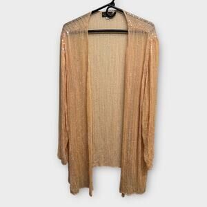 Marina by Marina Bresler Sheer Sequin Open Front Cardigan Size 26 Gold Layer W05